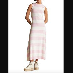 Polo by Ralph Lauren Pink and White Striped Sleeveless Midi Dress
